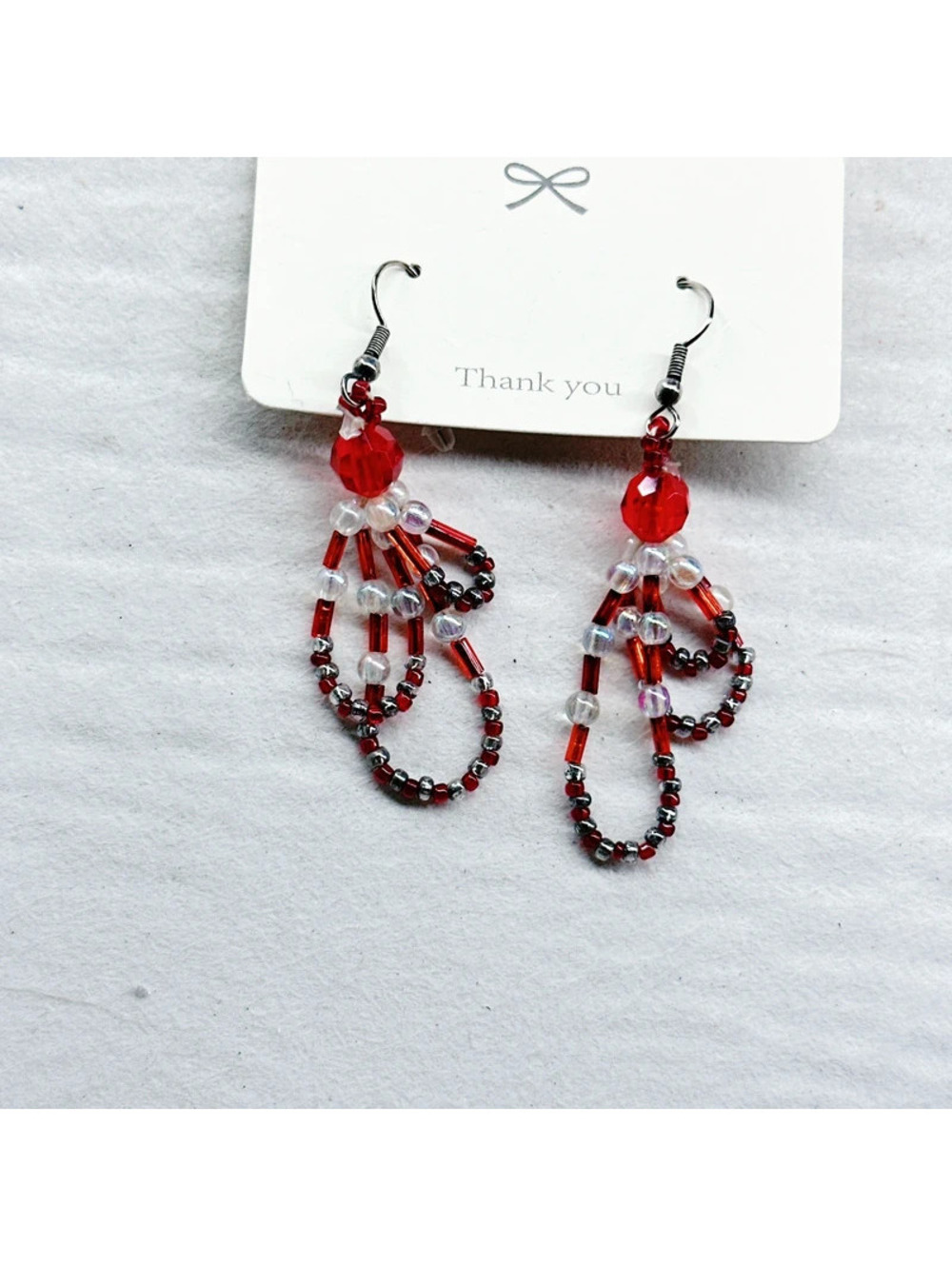 5427gc. Red Plastic Handmade Earrings